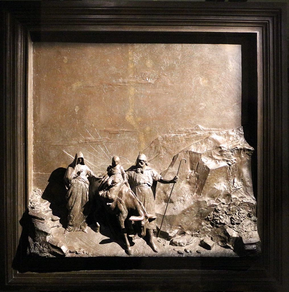 Riposo durante la fuga in Egitto. Formella per la porta di santa Maria in Fiore - Museo dell'Opera del Duomo, Firenze 1